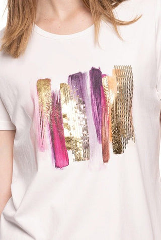 Pink Brush Stroke Sequin Graphic T-Shirt - Lala Love Moda