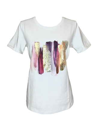 Pink Brush Stroke Sequin Graphic T-Shirt - Lala Love Moda