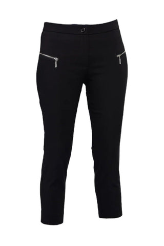 Slanted Zip Detail Solid Techno Black Cropped Pants - Lala Love Moda