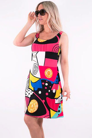 Sleeveless Tank Dress Abstract Print - Lala Love Moda