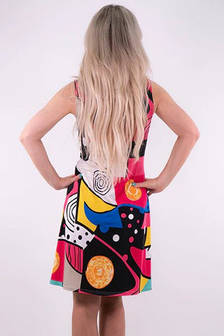 Sleeveless Tank Dress Abstract Print - Lala Love Moda