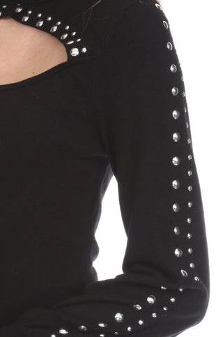 Studded Cutout Mock Neck Top - Lala Love Moda