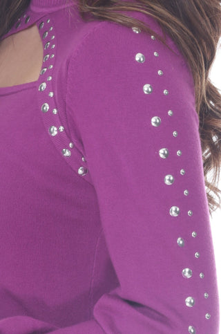 Studded Cutout Mock Neck Top - Lala Love Moda