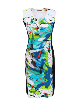 Dolcezza Clothing - Dolcezza Dresses - Dolcezza Clothing Online - Sleeveless V-neck Abstract Dress with Zipper