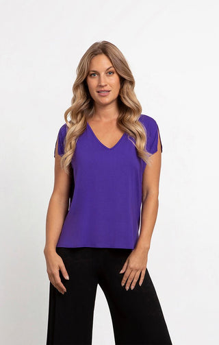 Sympli Clothing Women's Purple V-Neck Bamboo Slip Cap Sleeve Top - Lala Love Moda Online Boutique for Clothing and Home Decor