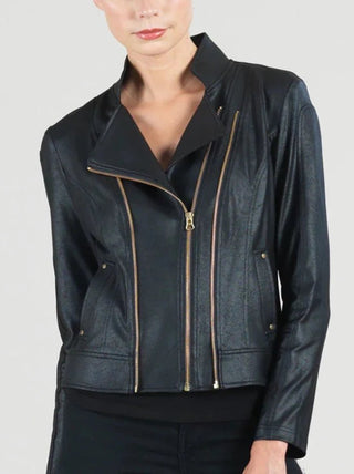 Black Faux Leather Jacket Women's Zip Up - Clara Sunwoo