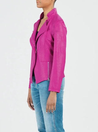 Women's Magenta Liquid Leather Knit Jacket - Lala Love Moda