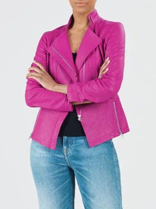 Women's Magenta Liquid Leather Knit Jacket - Lala Love Moda