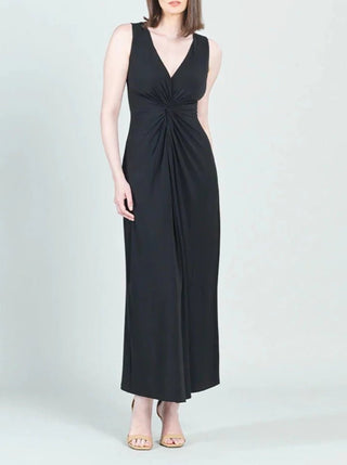 Women's V-Neck Center Slit Black Maxi Dress - Lala Love Moda