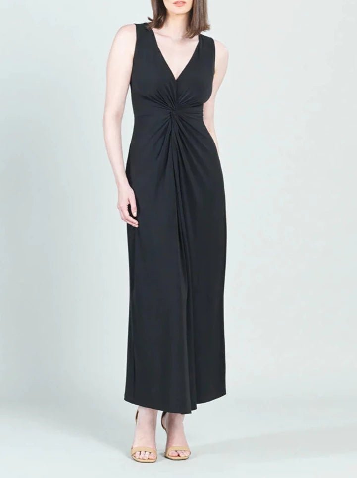 ★TILL I DIE★ Vneck long dress TISU01OP02_Black Women's V-Neck Center Slit Black Maxi Dress – Lala Love Moda